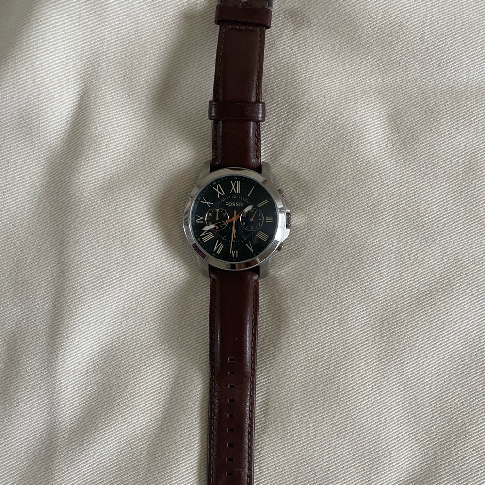 Fossil Brown Chronographic Grant Brown Leather Strap Watch